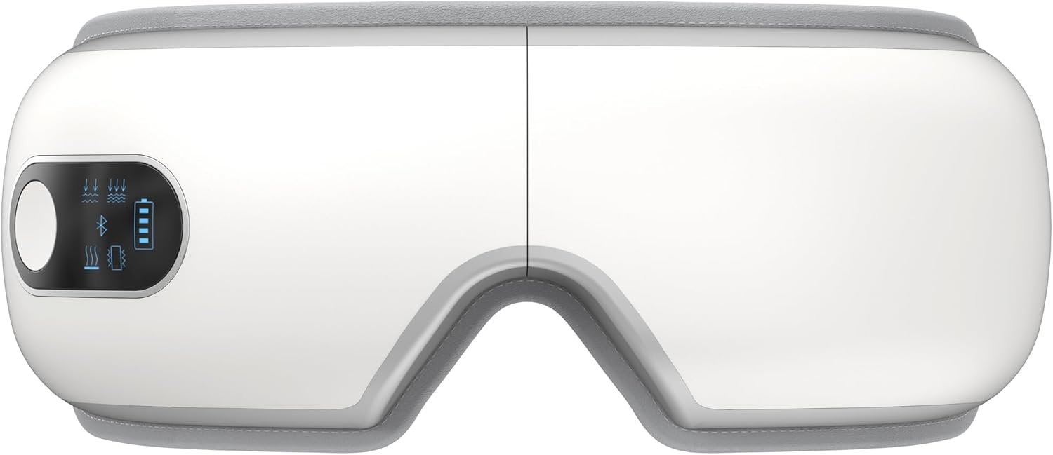 Eye Massager with Airbag Kneading,Constant Temperature Hot Compress, Multi-Frequency Vibration and Bluetooth Music (Pearl White, Large)