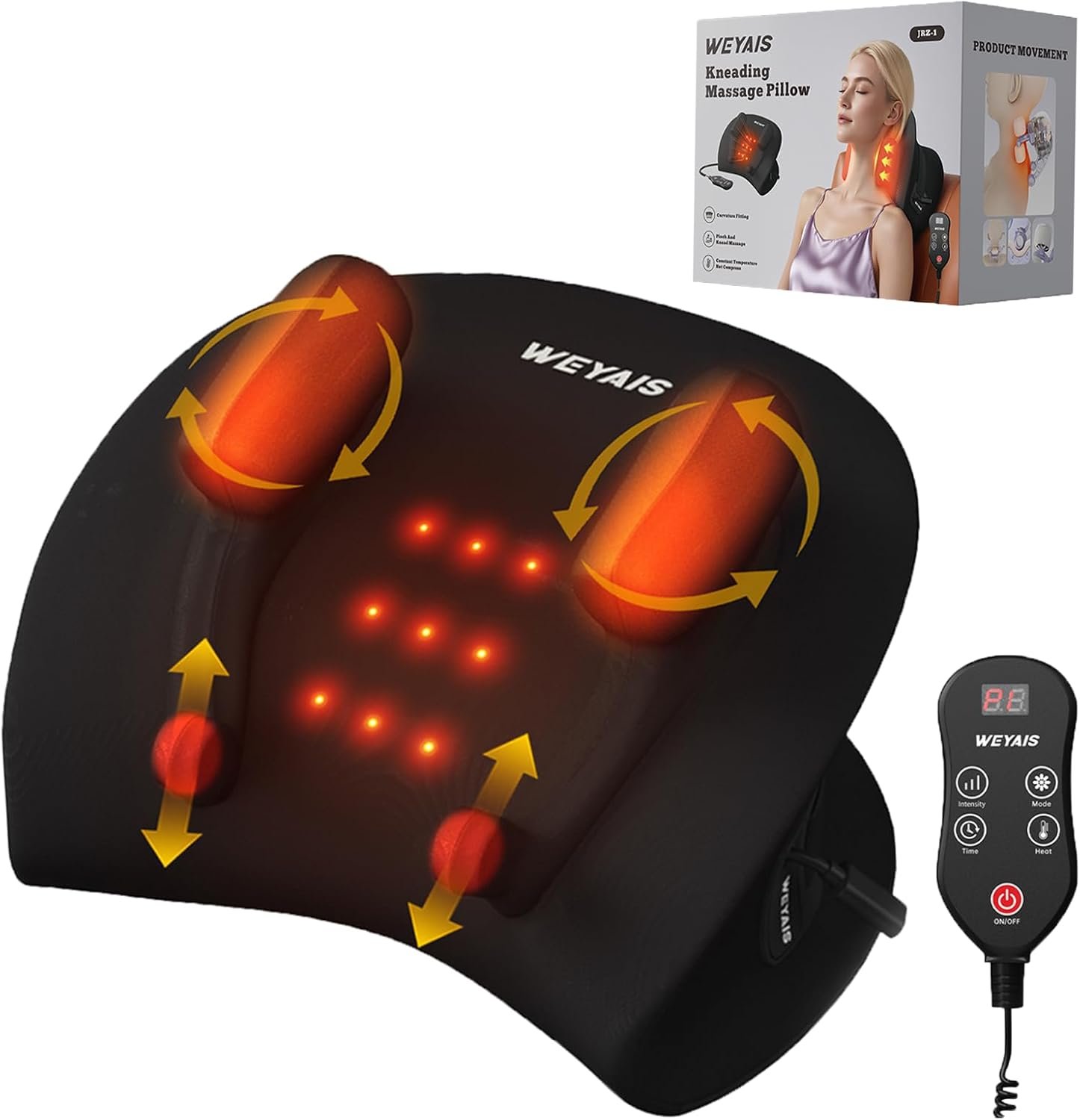 Neck Massager Pillow, Neck and Shoulder Relaxer with Heat, 3 Modes and Strengths, Neck Massager for Pain Relief Deep Tissue, Remote Control, Gift for Women Men Parents Christmas,Black