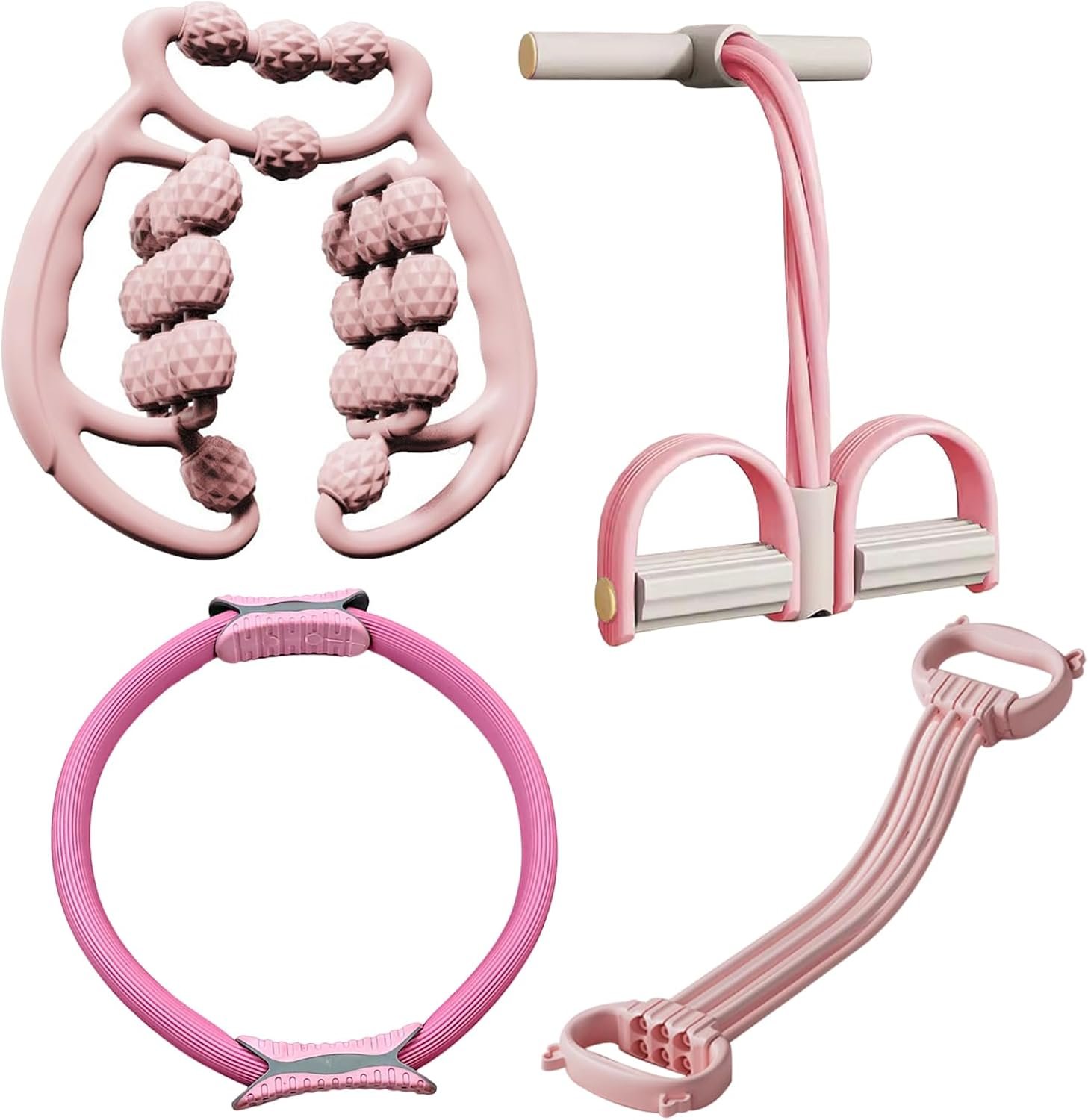 Pilates Ring Set-Pilates Fitness Circle & Resistance kit with PMultifunction Tension Rop, Adjustable Resistance Band,Cellulite Roller, Suitable for Stretching and Shaping Exercises