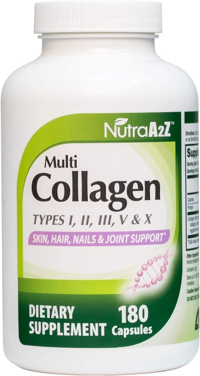 Multi Collagen Pills 1735mg -180 Collagen Capsules (60 Servings) - Types I, II, III, V & X for Healthy Skin, Hair, Nails & Joint Support