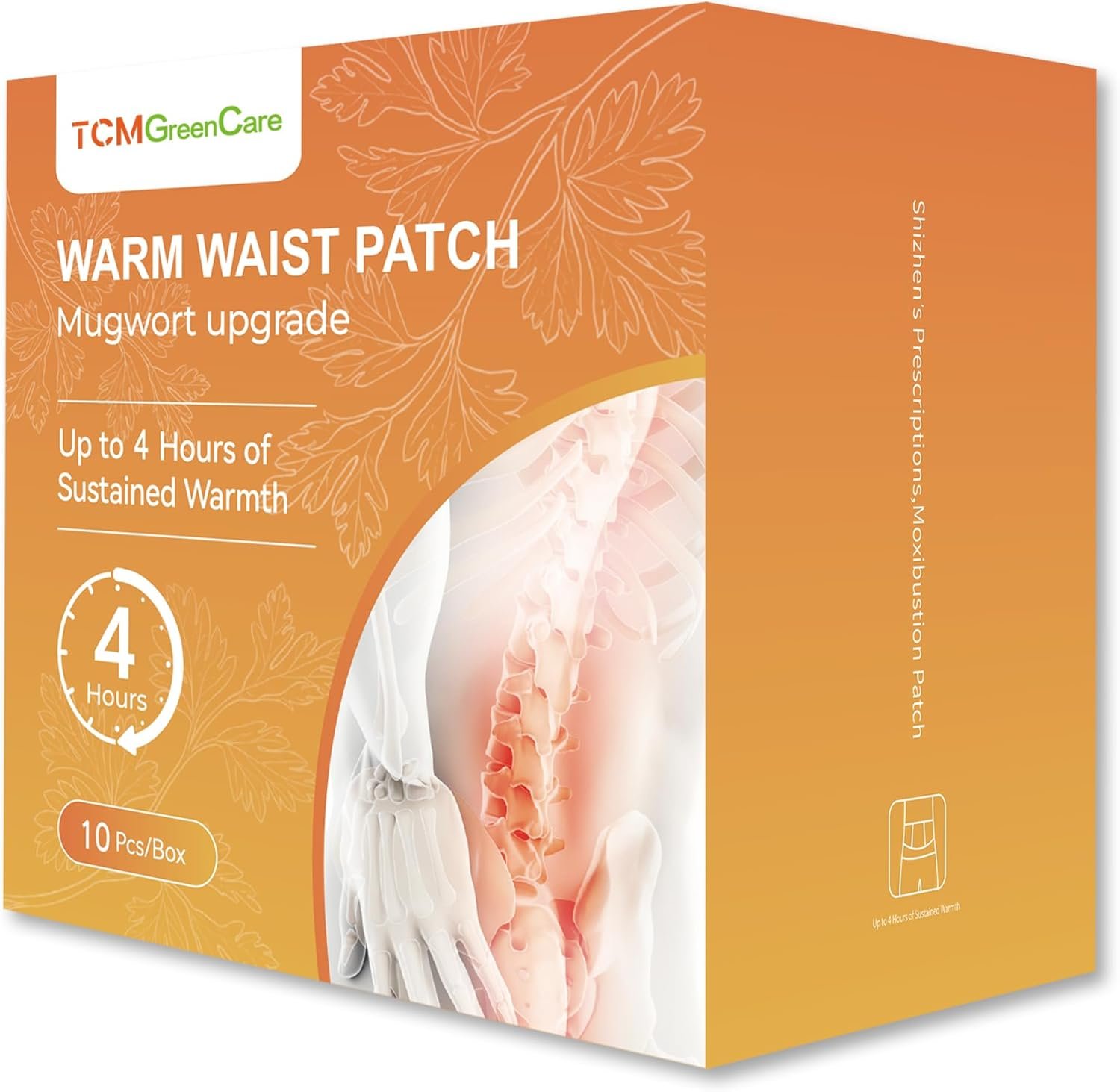 Plant-Based Heat Therapy Wraps with Mugwort Extract, TCMGreenCare Disposable Non-Adhesive Patches for Instant Relief from Herniated Disc, Muscle Pain & Menstrual Cramps, 10 Count