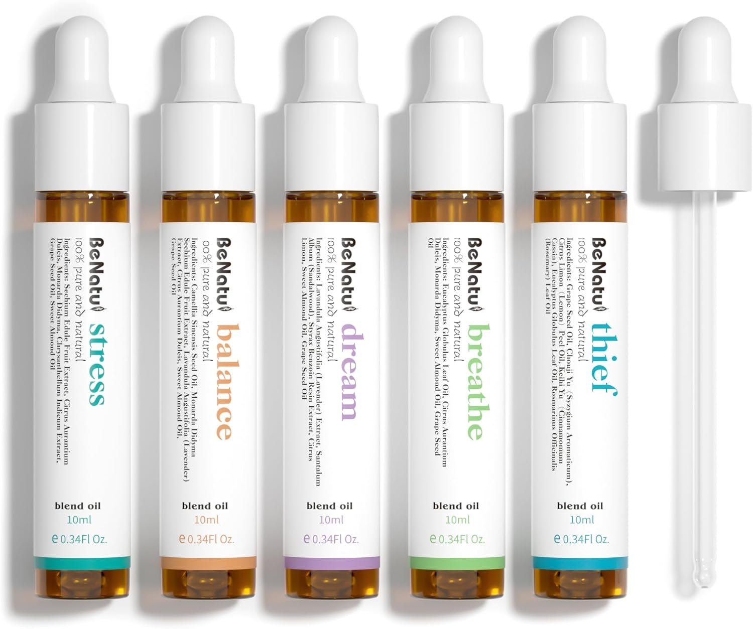 Essential Oils Blend Set, Relaxation Fragrance Gift for Women and Men, Natural Aromatherapy Kit for Diffuser, Home, Body Topical Massage (Dream, Breathe, Balance, Stress, Thief)