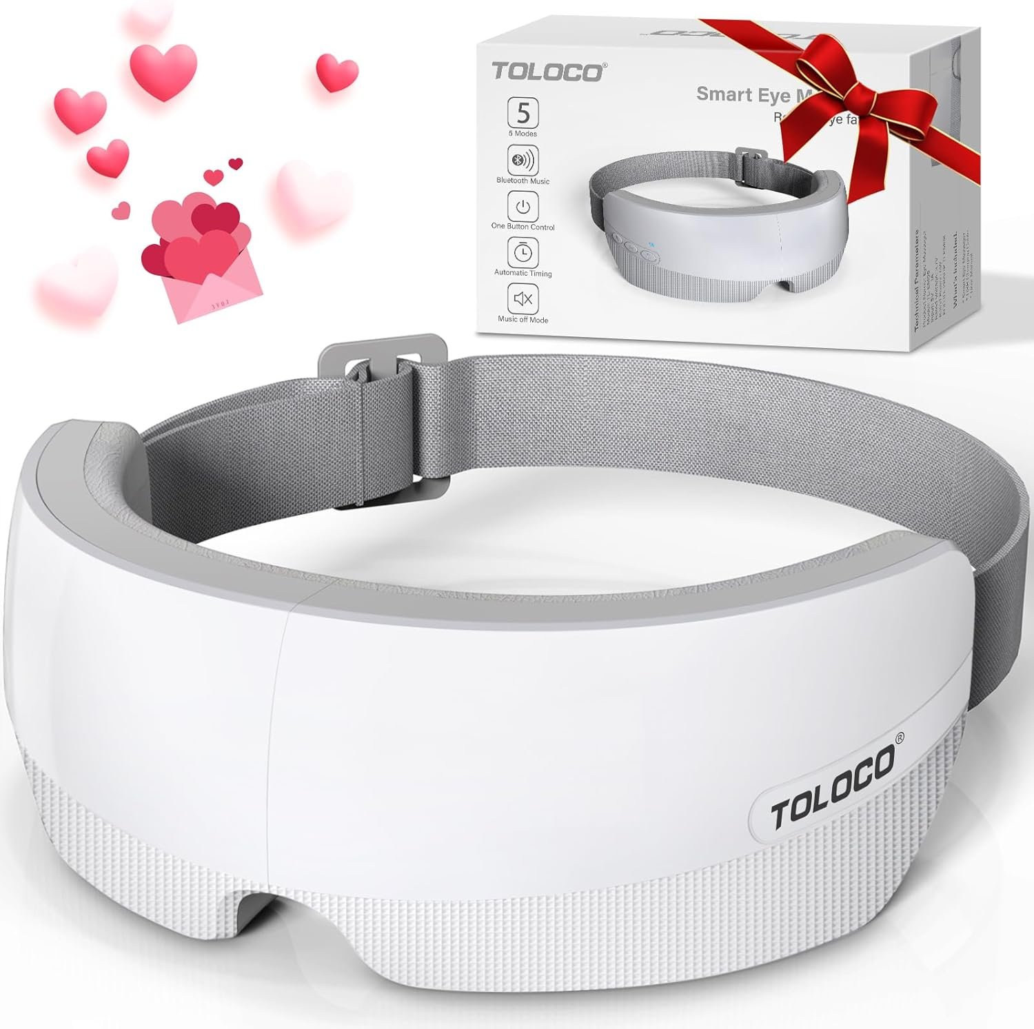 TOLOCO Eye Massager with Heat,Bluetooth Music,Compression,Electric Adjustable Eye Massager,Improve Sleep,Holiday,Birthday,Christmas Gifts Eye Mask for Women Men