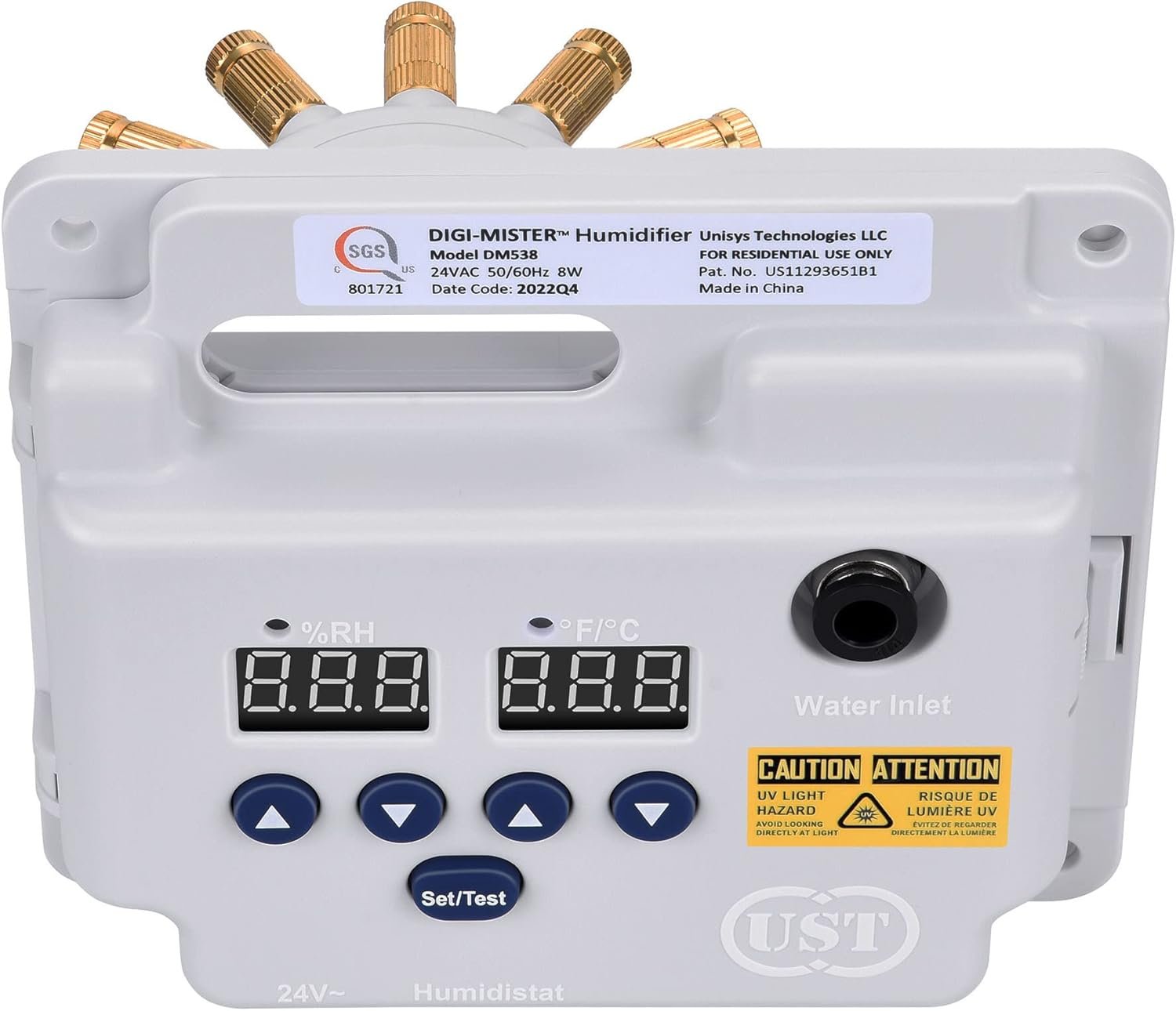 Evaporative Duct Mounted Whole House Furnace Humidifier with 8 UV-C LEDs, Atomizing Cool Mist Variable Capacities for Homes and Offices up to 3500 sq. ft.