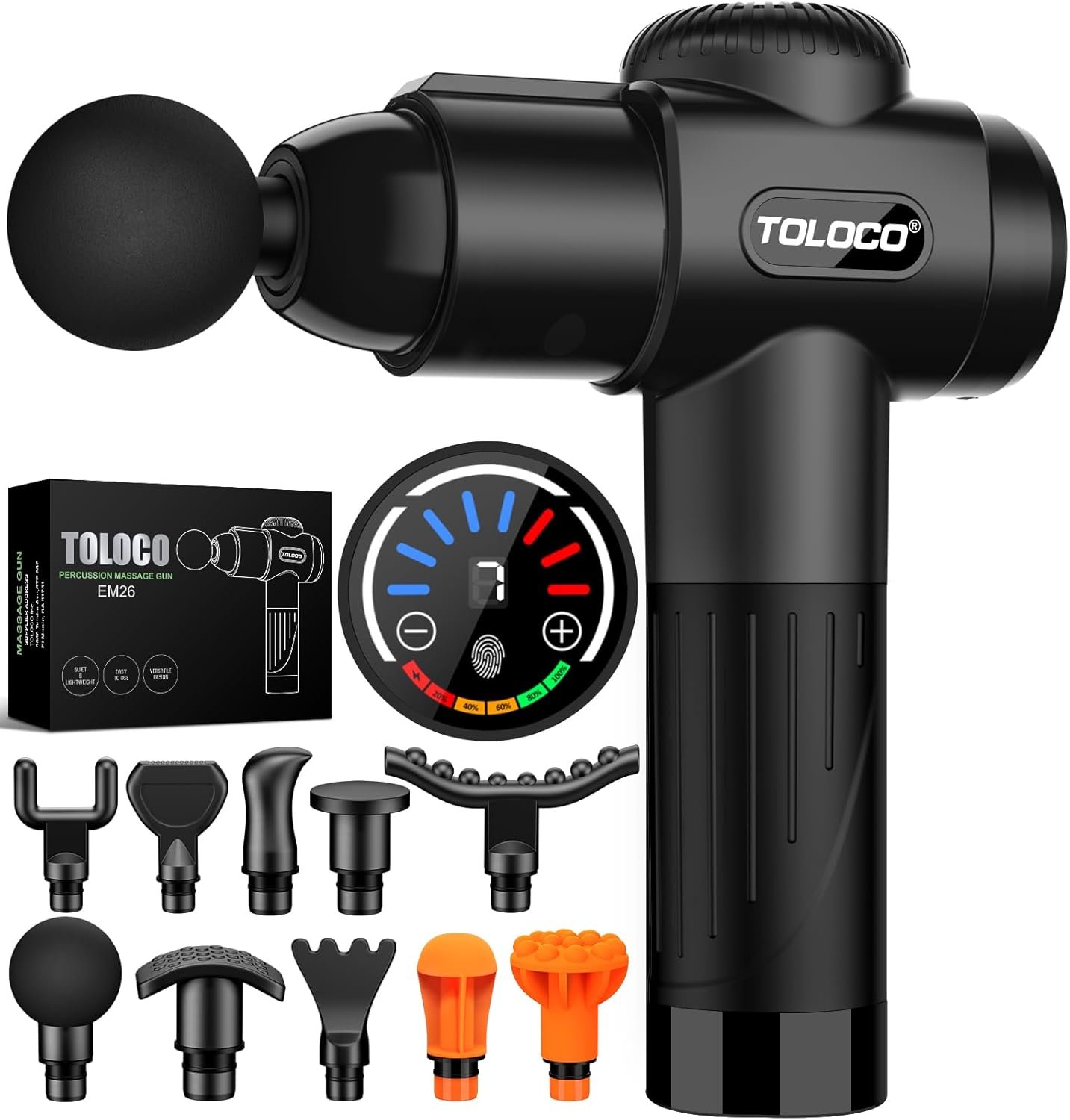 TOLOCO Massage Gun, Deep Tissue Back Massage for Athletes for Pain Relief, Percussion Massager with 10 Massages Heads & Silent Brushless Motor, Christmas Gifts for Women, Men, Black
