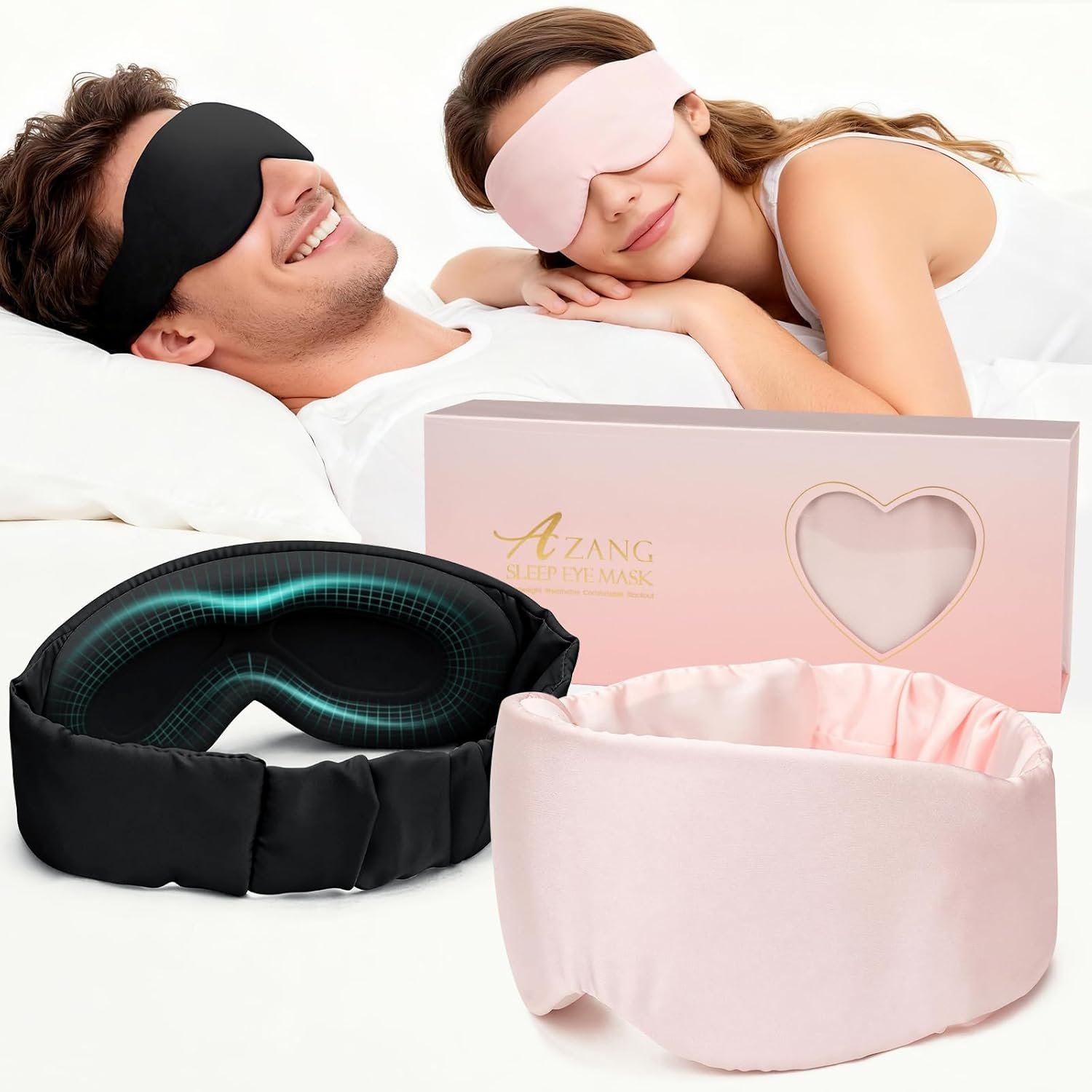 Silk Sleep Mask for Women & Men - 2 Pack Eye Masks for Sleep, 100% Blackout Sleeping Mask, 3D Zero Pressure Side Sleeper Night Blindfold Eye Cover for Travel Nap Couple (Pink & Black)