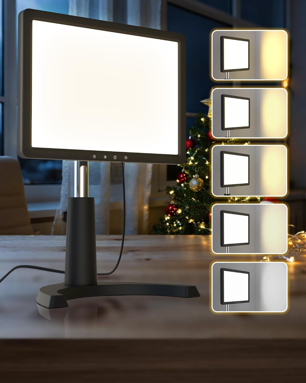 Light Therapy Lamp, 12000 Lux Full Spectum LED Sun Therapy Light with 5Modes, 3 in 1 Mount, Adjustable Brightness/Timer/Memory, Boost Mood, Focus and Sleep, Black