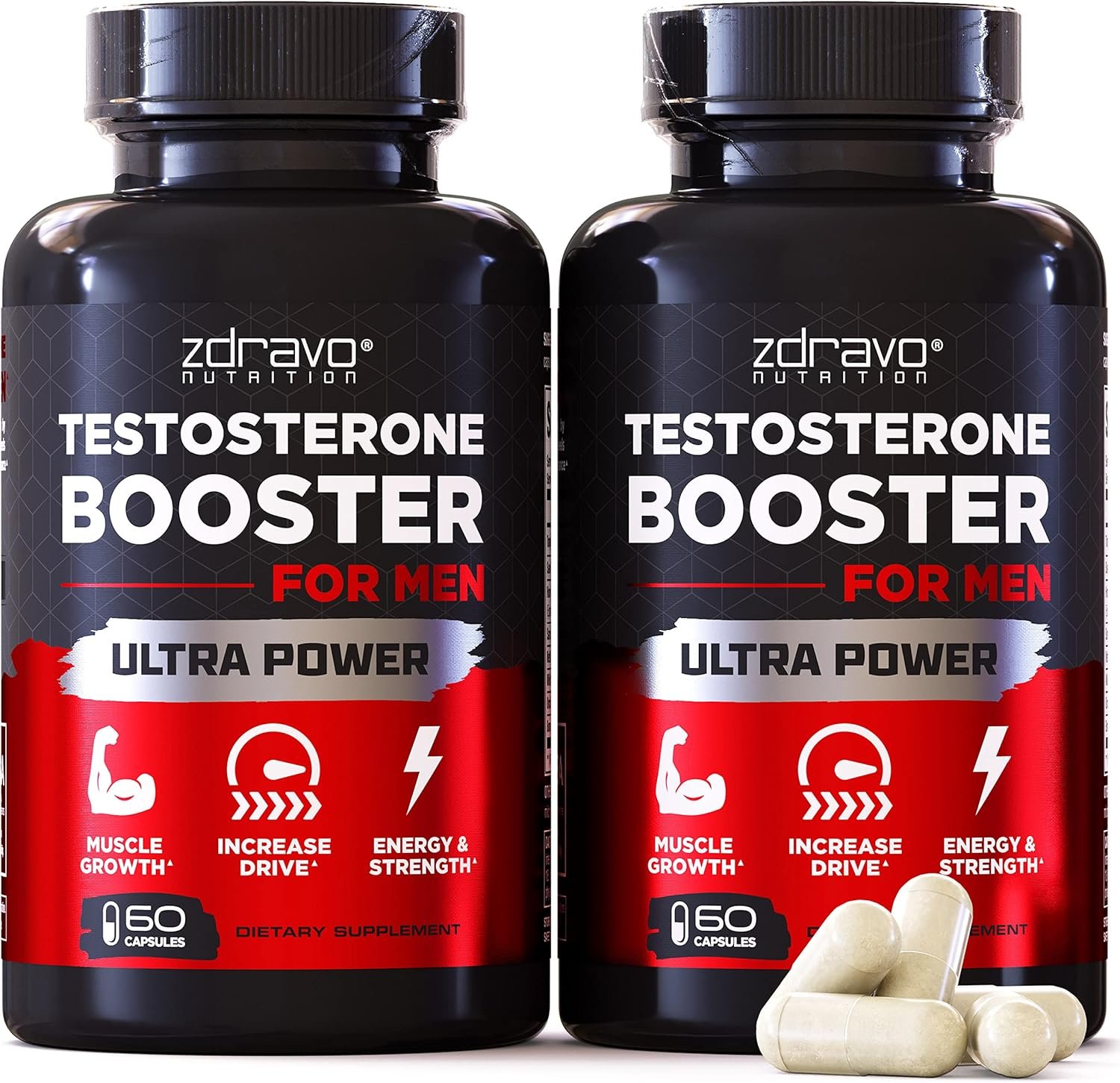 Testosterone Booster Supplement for Men - Workout, Muscle Growth, Libido, Stamina, Strength, Energy, Endurance - Male Enhancing Supplement Pills - Men's Test Booster - Tongkat Ali - 60 count - 2-Pack
