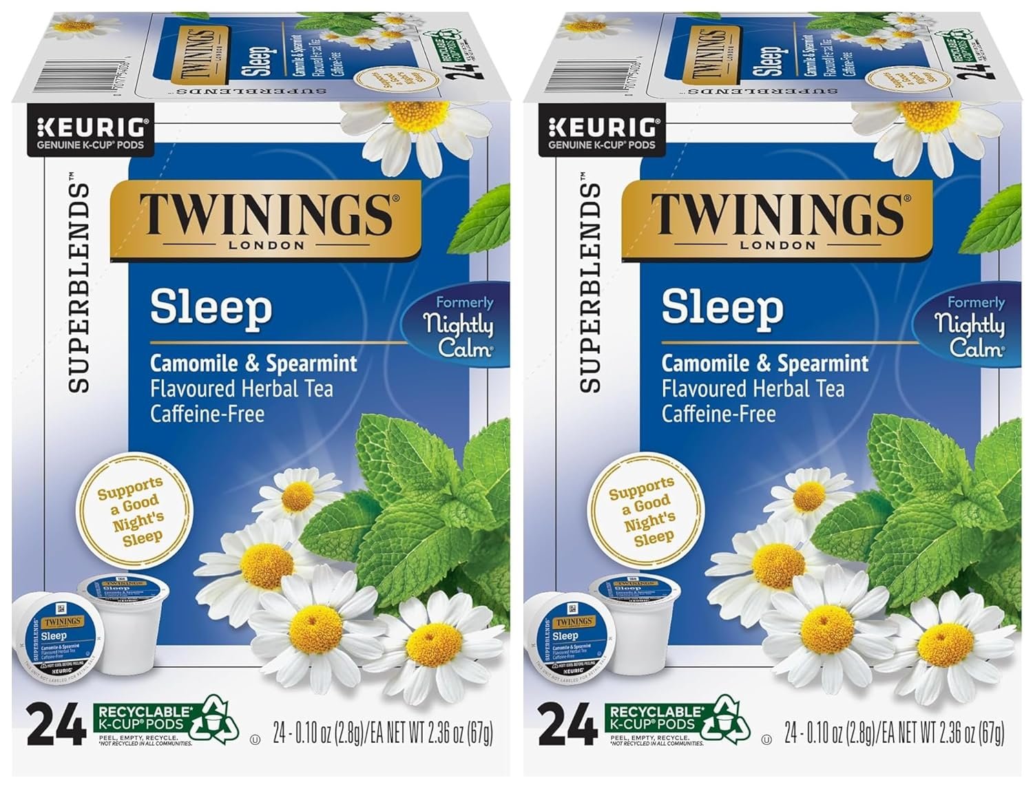 Twinings Sleep Herbal Tea K-Cup Pods for Keurig, 24 Count (Pack of 2), Formerly Nightly Calm, Camomile, Spearmint, & Lemongrass, Naturally Caffeine-Free, Enjoy Hot or Iced