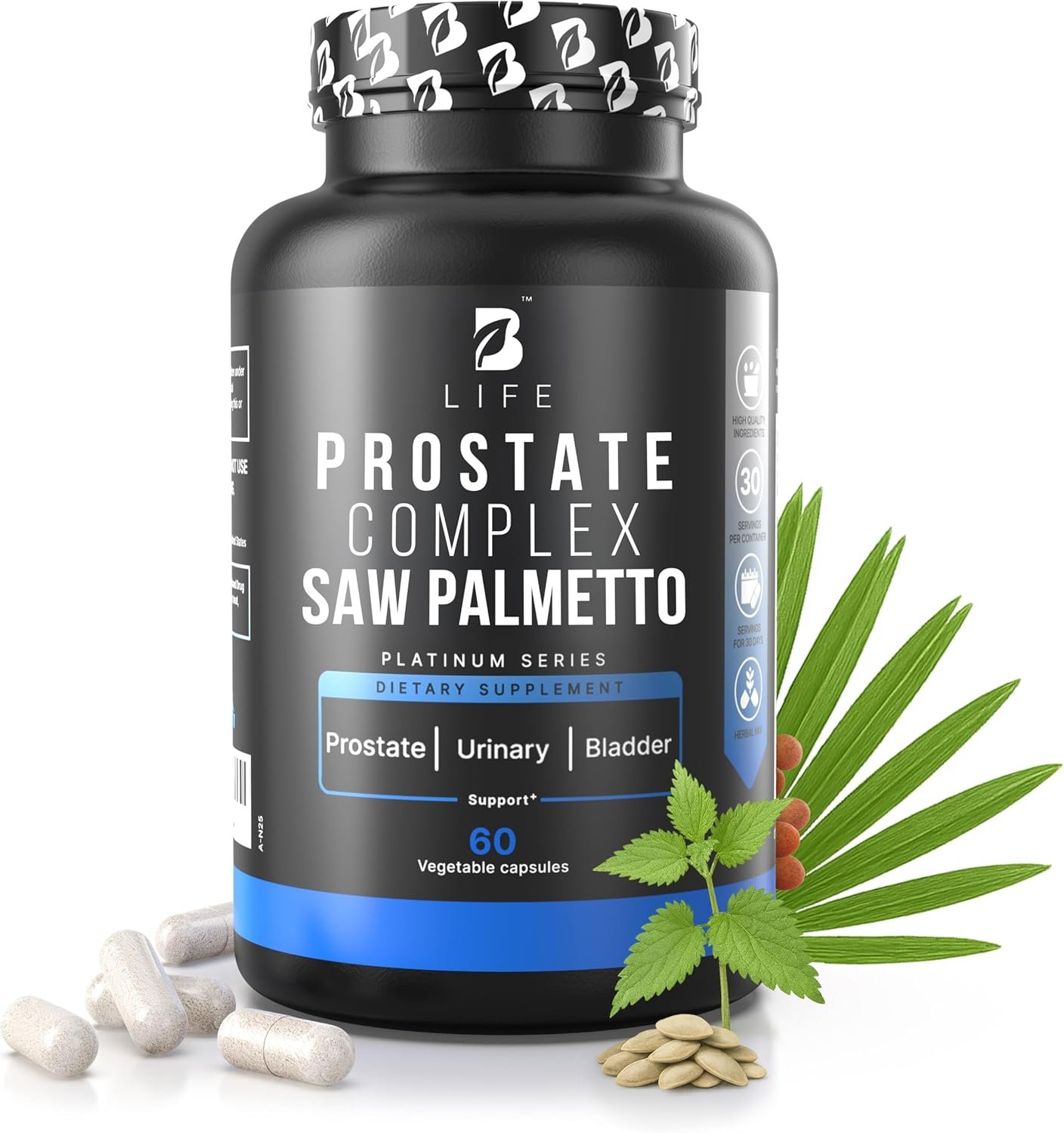 Prostate Health Supplements for Men with Saw Palmetto for Men & Pumpkin Seed Oil Capsules - Stinging Nettle Root| 60 Capsules – 30-Day Supply
