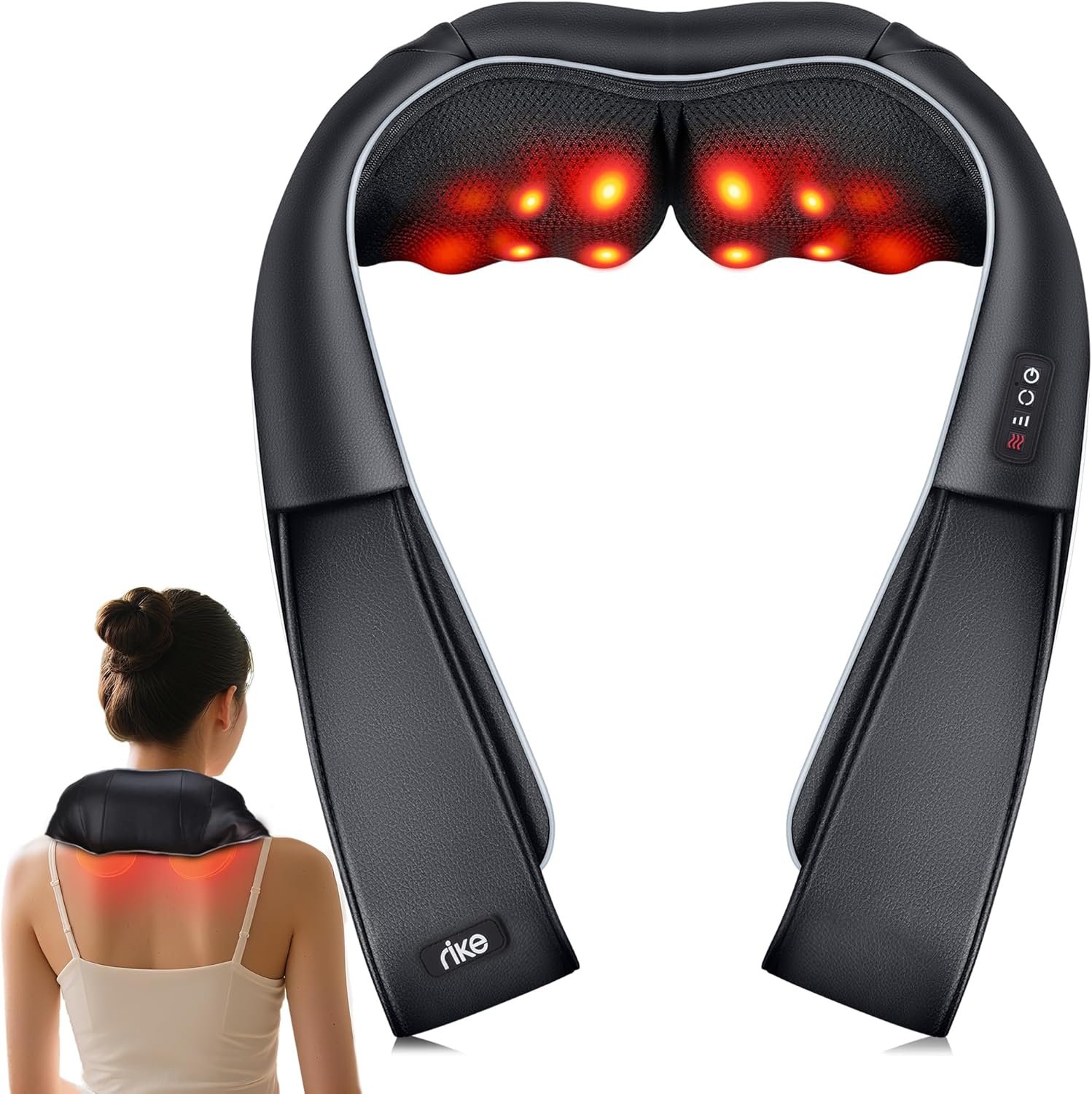 RIKE Shiatsu Neck Massager with Heat, Electric Back Massager for Pain Relief Deep Tissue 3D Kneading Massage Pillow for Home, Office, and Car Use, Christmas Gift for Mom Dad Women Men