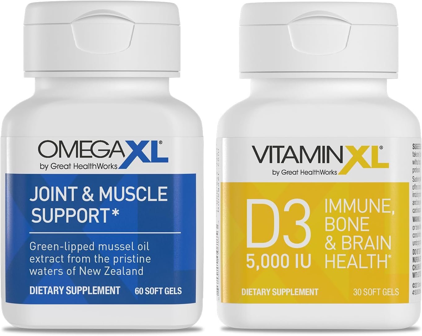 OmegaXL Joint Support Supplement - 60 Softgels & VitaminXL D3 High Potency Daily Vitamin D 5000 IU 125mcg Immune Support Supplement (30 Softgels) - 2 Pack