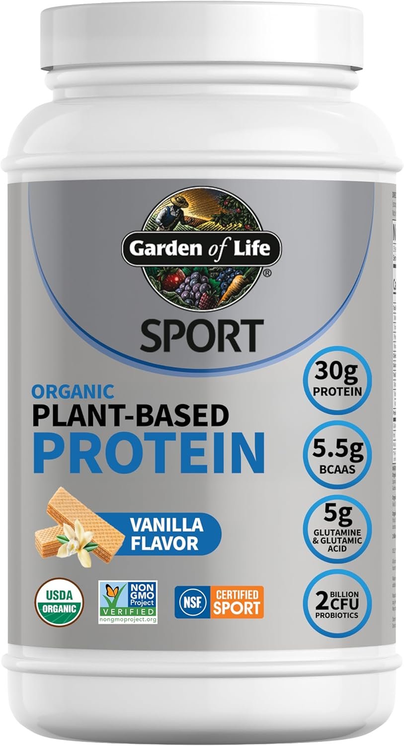 Garden of Life Organic Vegan Protein Powder with Probiotics, BCAAs, NSF Certified, Gluten Free & Sport, Non GMO, Sport Protein Powder, 19 Servings, Vanilla