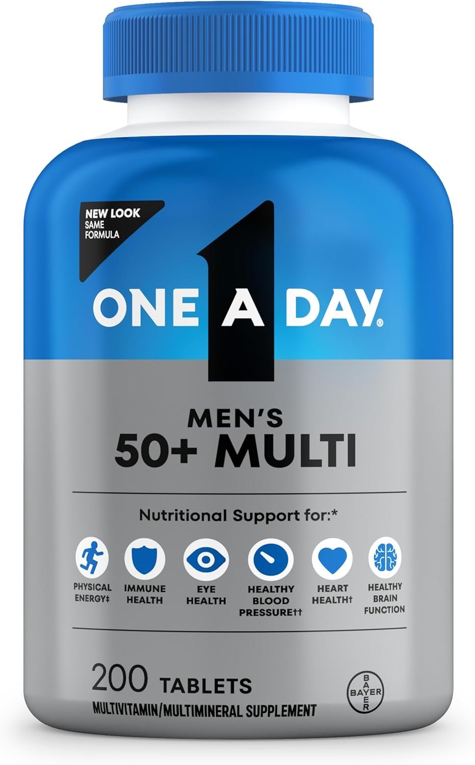 One A Day Men’s 50+ Healthy Advantage Multivitamin, Multivitamin for Men with Vitamins A, C, E, B6, B12, Calcium and Vitamin D, Tablet, 200 Count (Pack of 1)