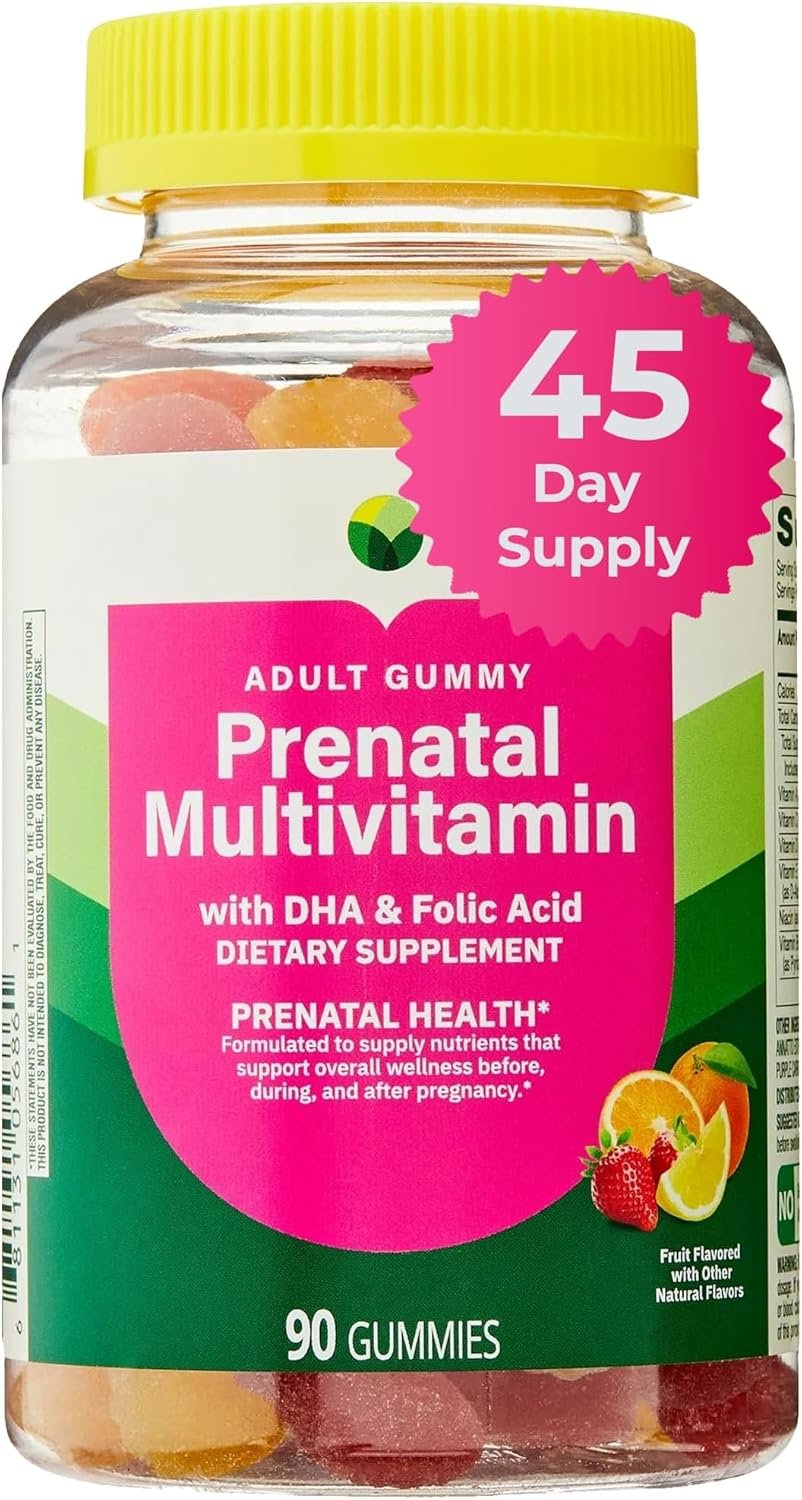 Prenatal Multivitamin Gummies with DHA & Folic Acid – Fruit Flavor – 90 Count, 45-Day Supply – Daily Prenatal Wellness Support Before, During & After Pregnancy