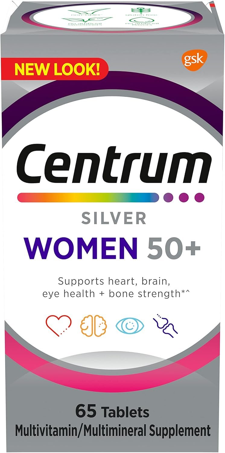 Centrum Silver Women's Multivitamin for Women 50 Plus, Multivitamin/Multimineral Supplement with Vitamin D3, B Vitamins, Non-GMO Ingredients, Supports memory and cognition in older adults - 65 Ct