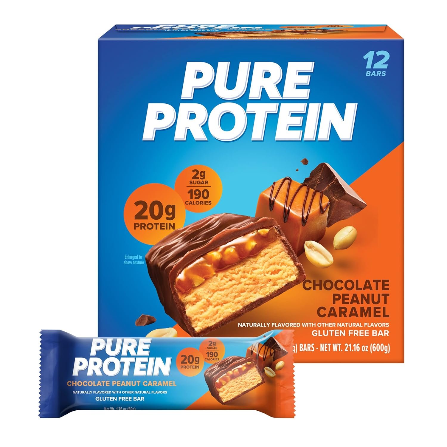 81eBbcxIIfL._SL1500_.jpg Pure Protein Bars, High Protein, Nutritious Snacks to Support Energy, Low Sugar, Gluten Free, Chocolate Peanut Caramel, 1.76oz, 12 Count (Pack of 1) (Packaging May Vary) - Image 1